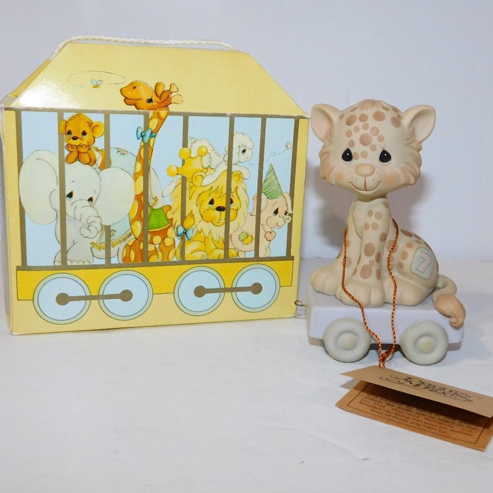 Precious Moments Birthday Train Year 7 Leopard Figurine w Box VTG 1987 Enesco